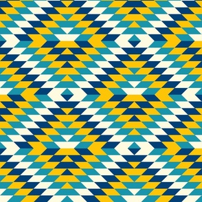 Large Bohemian geometrics Aztec diamonds blue yellow teal