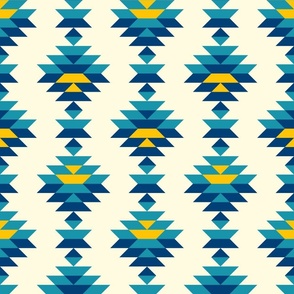 Bohemian geometrics Aztec diamonds rows teal blue yellow
