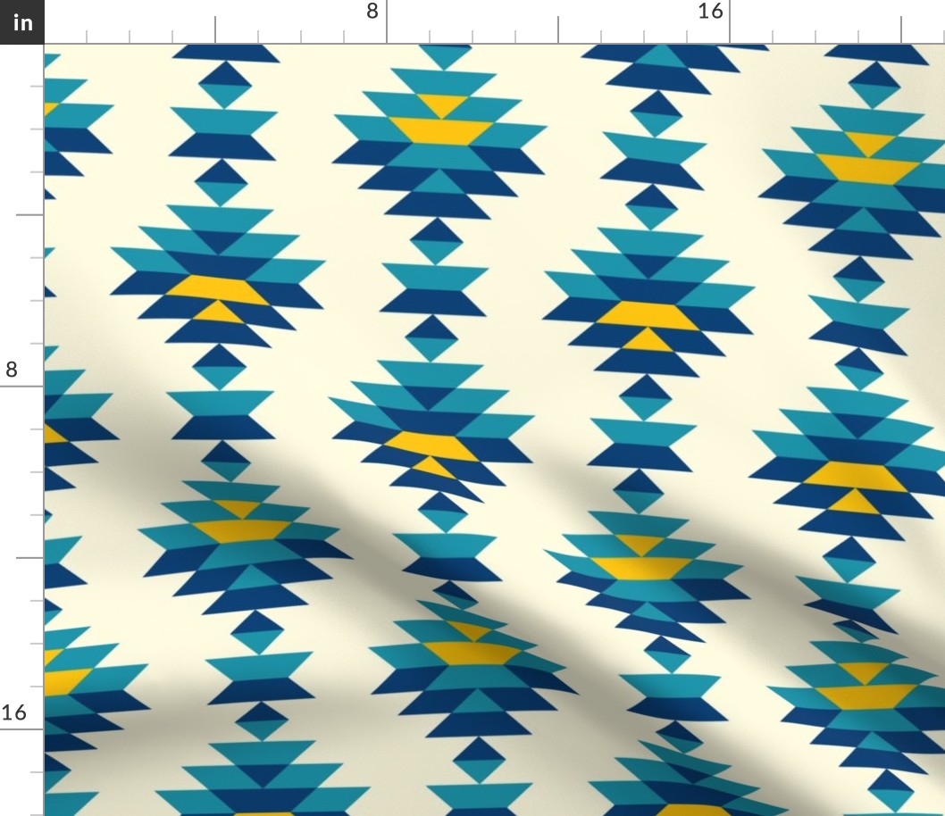 Bohemian geometrics Aztec diamonds rows teal blue yellow