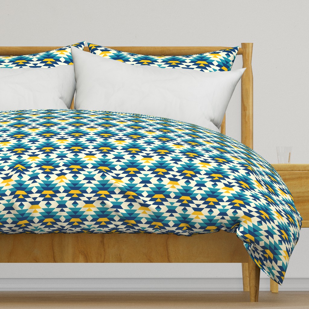 Boho geometrics Aztec diamonds kilim navy blue yellow