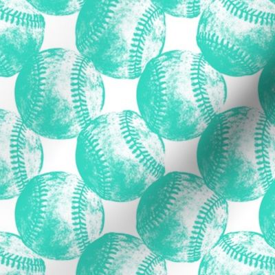 Vintage Baseballs in Teal Blue with White Background