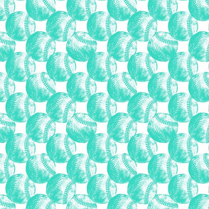 Vintage Baseballs in Teal Blue with White Background