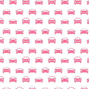 Car Icons Pattern in Coral Pink with White Background