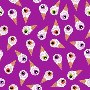 halloween eye icecream fabric - creepy cute fabric - dark purple