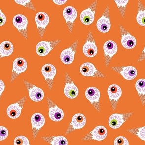 halloween eye icecream fabric - creepy cute fabric - orange