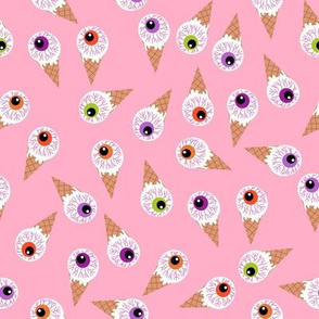 halloween eye icecream fabric - creepy cute fabric - pink
