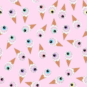 halloween eye icecream fabric - creepy cute fabric - pastel pink