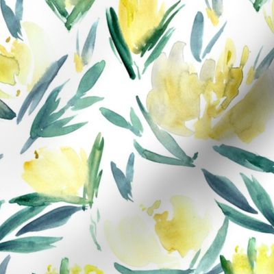 Yellow peonies - watercolor peony floral spring pattern