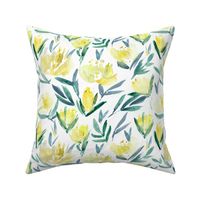 Yellow peonies - watercolor peony floral spring pattern