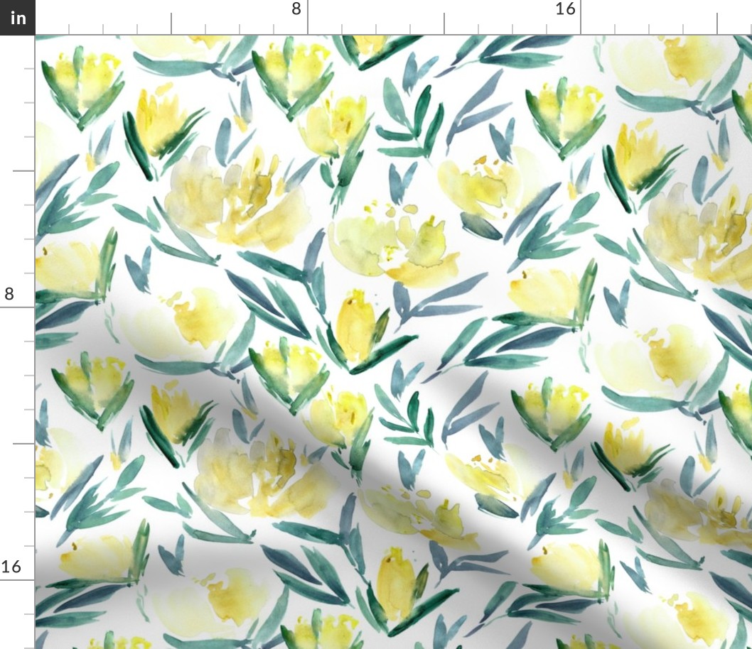 Yellow peonies - watercolor peony floral spring pattern