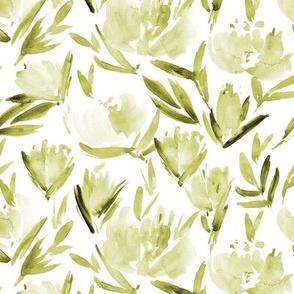 Olive green peonies - watercolor peony floral spring pattern p314