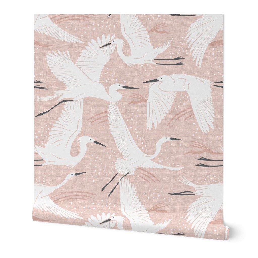 Soaring Wings - Blush  Pink Crane Large Scale