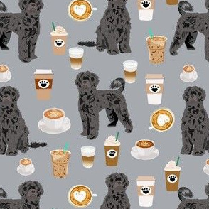 portuguese water dog coffee fabric - grey