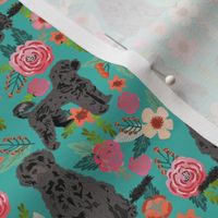 portuguese water dog floral fabric - turquoise
