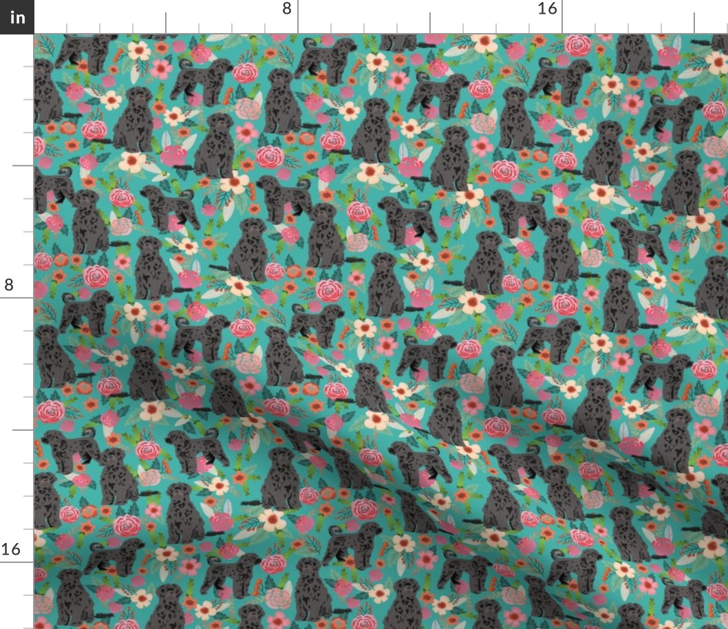 portuguese water dog floral fabric - turquoise