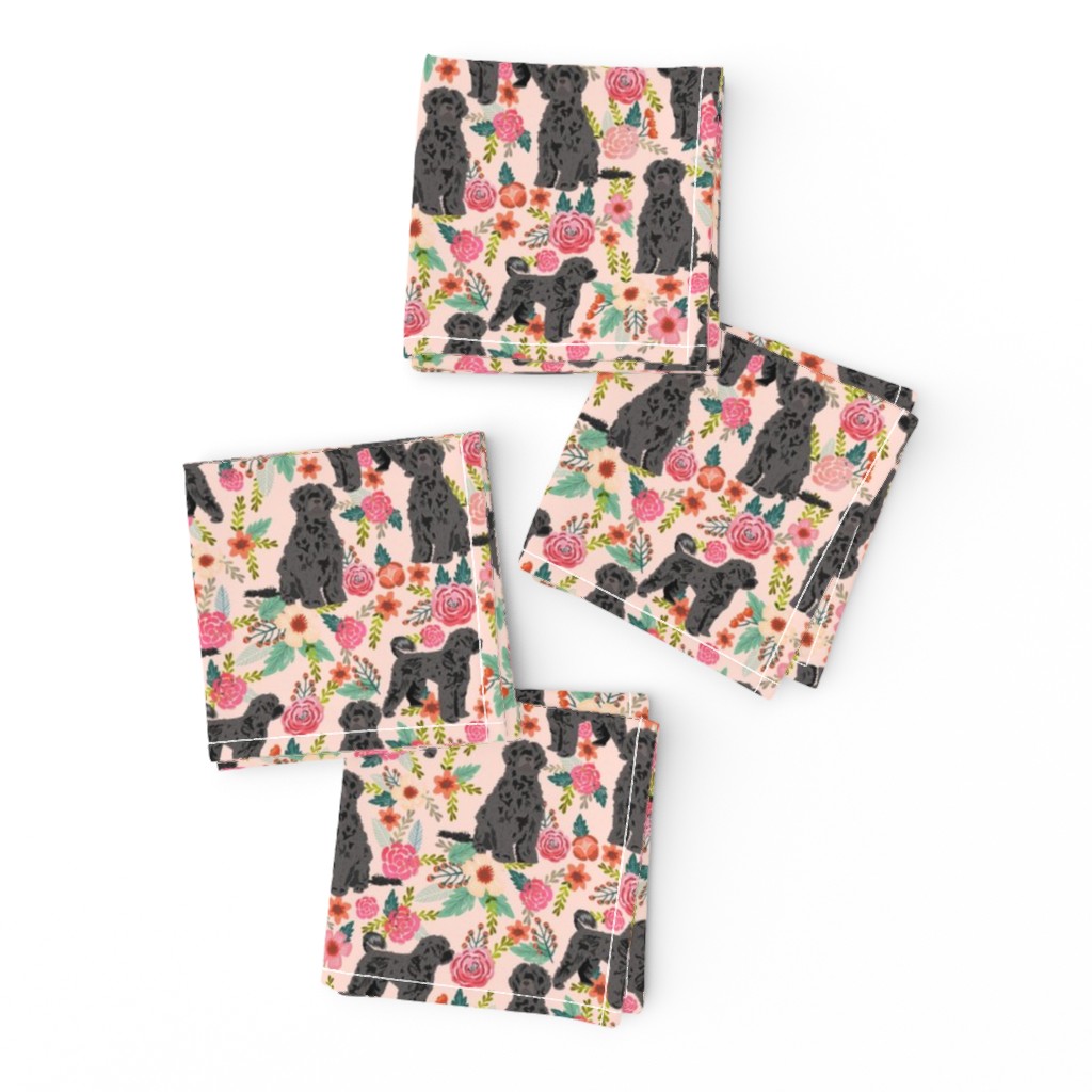 portuguese water dog floral fabric - pink