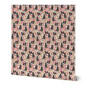 portuguese water dog floral fabric - pink