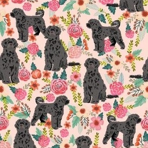 portuguese water dog floral fabric - pink