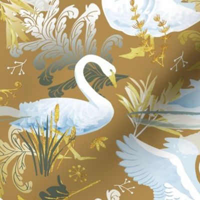 White swans | golden mustard
