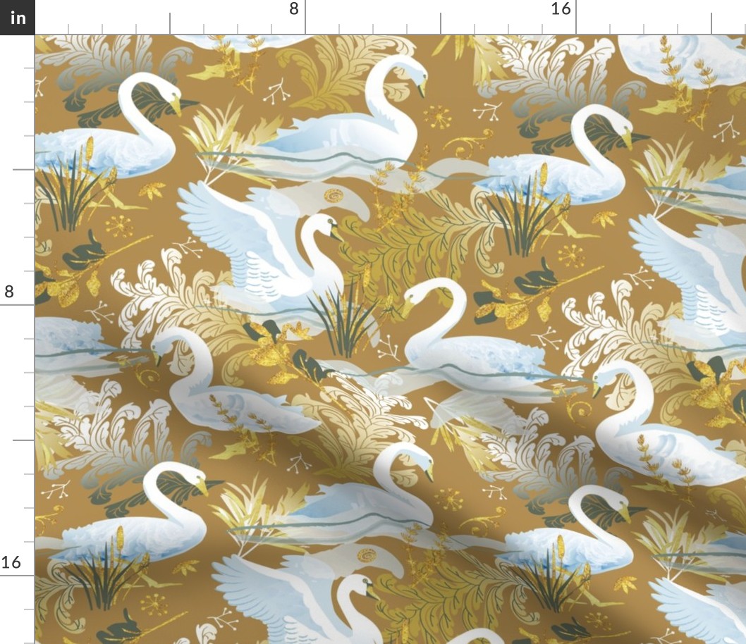 White swans | golden mustard