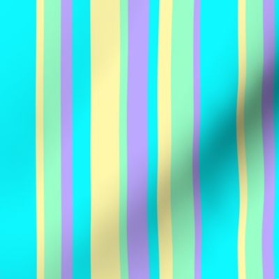 colorful beach stripes in blue yellow green & purple (Small Scale)