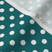 White Polka Dots On Teal Blue