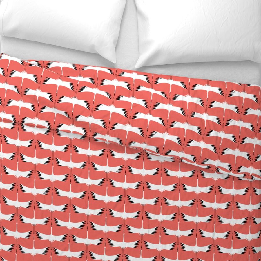 Whooping Crane Migration - Living Coral - 6"Fabric, 12" wallpaper