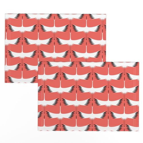 Whooping Crane Migration - Living Coral - 6"Fabric, 12" wallpaper