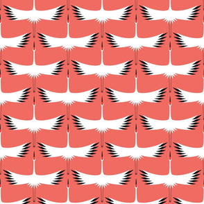 Whooping Crane Migration - Living Coral - 6"Fabric, 12" wallpaper