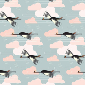 Crowned Crane Migration in Sky Blue