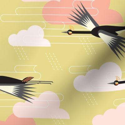 Crowned Crane Migration in Sunset Yellow