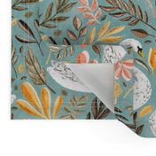 Whimsical White Swans with Autumn Leaves on Sage - large