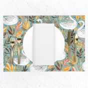 Whimsical White Swans with Autumn Leaves on Sage - large