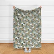 Whimsical White Swans with Autumn Leaves on Sage - large