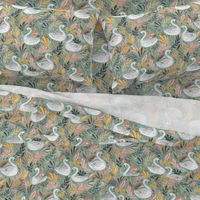 Whimsical White Swans with Autumn Leaves on Sage - large