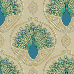 Art Deco Peacock -jumbo on  tan