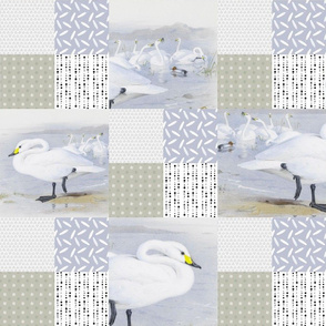 Swan 4-patch wholecloth quilt in grey white periwinkle