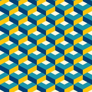 Retro 3D flat cubes blue teal yellow