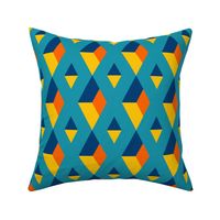 Retro 3D diamonds geometric wall teal orange