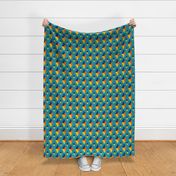 Retro 3D diamonds geometric wall teal orange