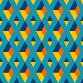 Retro 3D diamonds geometric wall teal orange