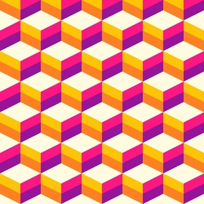 Retro boho 3D cubes pink purple large Wallpaper
