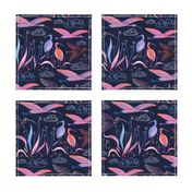 large birds - ibises on midnight blue / medium scale / midnight blue