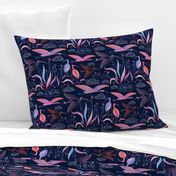 large birds - ibises on midnight blue / medium scale / midnight blue