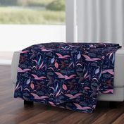 large birds - ibises on midnight blue / medium scale / midnight blue