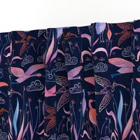 large birds - ibises on midnight blue / medium scale / midnight blue