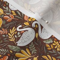 Whimsical White Swans with Autumn Leaves on Rust - small