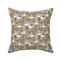 Whimsical White Swans with Autumn Leaves on Grey - small