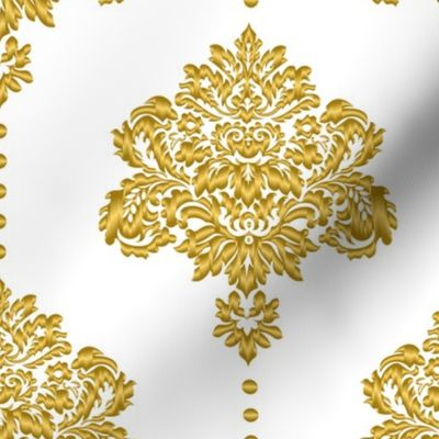 Gold damask textured white Wallpaper