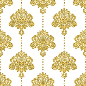 Gold damask textured white Wallpaper